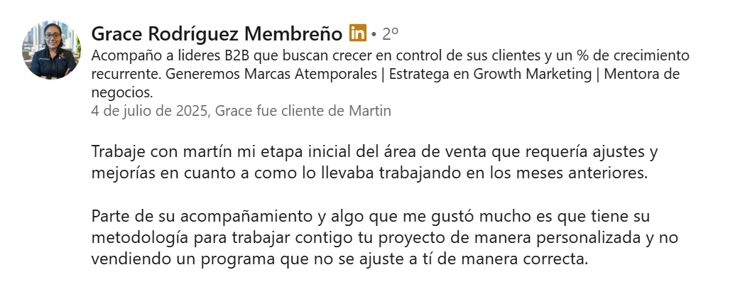 Reseña de Grace Rodríguez Membreño en LinkedIn
