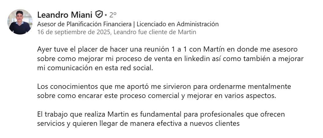 Reseña de Leandro Miani en LinkedIn