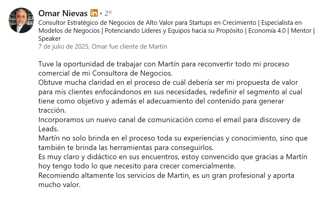 Reseña de Omar Nievas en LinkedIn
